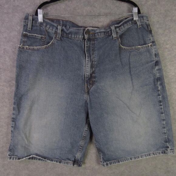 Levi Strauss Signature Shorts Mens 42 Blue Denim Jean Cut Off Raw Hem 5 Pocket - Picture 1 of 7